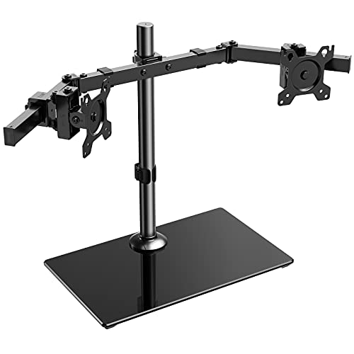 Perlegear Dual Monitor Stand, Freestanding Desk Mount with Glass Base
