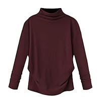 Joe Wenko Womens Plus Size Mock Turtle Neck Loose Long Sleeve Top Blouse T-Shirt Wine Red 3X-Large