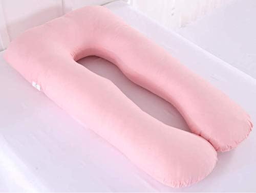 Compfy 51" Pregnancy Pillow U Shaped, Large Soft Full Body Cotton Maternity Pillow with Removable Cotton Cover, Pink