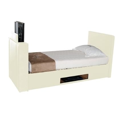 Tv Bed Single Cream Faux Leather 90cm X 190 With 24 Led Tv