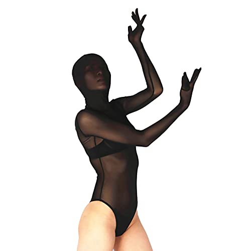 MSemis Woman's Mesh Sheer Long Sleeve Thong Bodysuit Catsuit Full