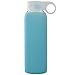 BONISON Durable Glass Water Bottle with Soft Colorful Silicone Sleeve, 9 oz, Blue