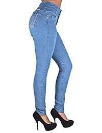 Pantalones vaqueros ajustados de diseño colombiano con cintura elástica, talla grande