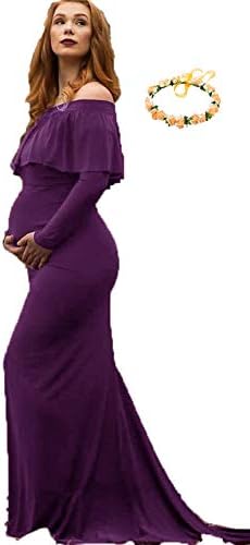 sicily Maternity Grace Off The Shoulder Maxi Dress for Photo Shoot-Long Sleeve Baby Shower Gown