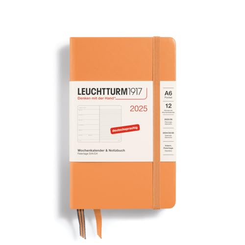 LEUCHTTURM1917 370500 Wochenkalender & Notizbuch Pocket (A6) 2025, Apricot, Deutsch