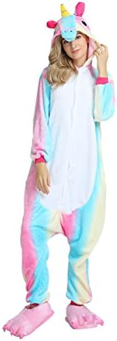 Ellystar Children's Costume Kids Animal Onesie Halloween Cosplay Sleepsuits Blue Rainbow Unicorn Unicorn 125