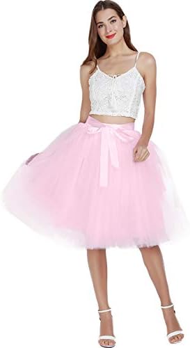 Women's High Waist Pleated Princess A Line Midi/Knee Length Tutu Tulle Skirt for Prom Party