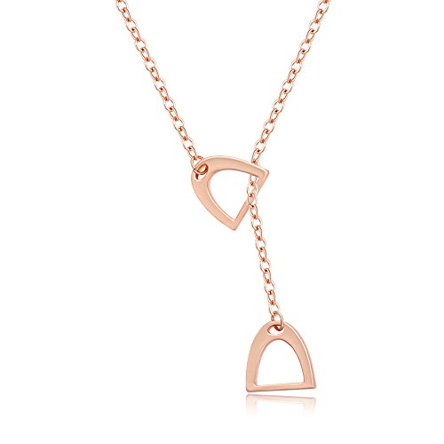 MANZHEN Personality Equestrian Jewelry Double Horse Stirrup Lariat Y Necklace (rose gold) - Thumbnail 4
