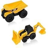 Road Rippers CAT Mini Machine Dual Axle Dump Truck and Backhoe Free-Wheeling Compact Construction Vehicle Toys with Adjustable Parts (2 Pack)