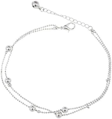 Kiyara Accessories Fashion Jewellery Elegant Diamond Cut Ball Anklet in Silver Plating for Women and Girls.