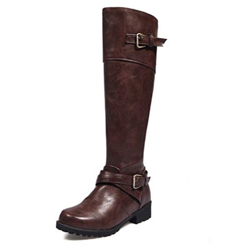 SHANGWU Women Ladies Biker Calf Boots/Casual Boots Lace Up Autumn Winter Flat Grip Sole Army Combat Boots Punk Boots Size (Color : Brown, Size : 37)