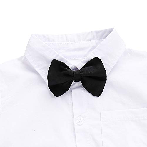 ROMPERINBOX Infant Baby Boys Dress Shirt Bodysuit Formal Short Long Sleeve Rompers for Wedding Party (White Short Sleeve, 12-18 Months)