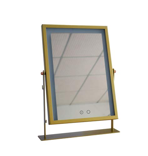 New Hollywood Lighted Vanity Mirror LED Dimmable Makeup Mirror with Lights Desktop Bathroom Mirror 3 Light Source Modes Touch Screen 180° Adjustable Angle (Gold)