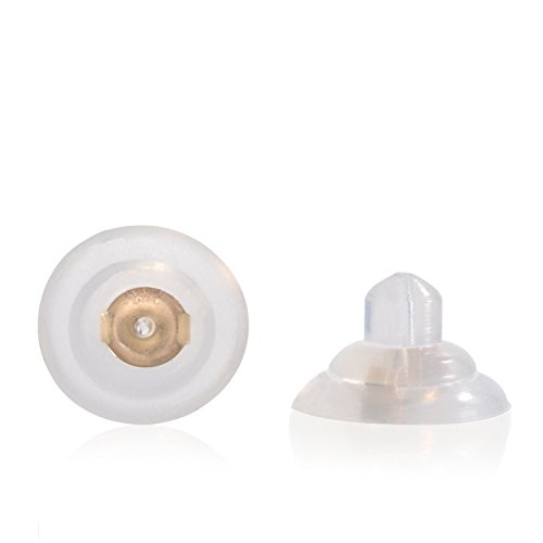 Universal EZback Earring Backs Soft Clear Silicone and 14k Yellow Gold Medium 1 Pair