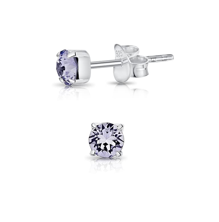 DTPsilver® 925 Sterling Silver SMALL Square Stud Earrings made with Round Glittering Crystals from Swarovski® Elements - Diameter: 4 mm - Colour : Provence Lavender