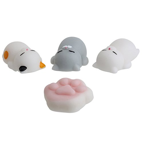 Jesse Pack of 4 Healing Toys Cute Mini Squishy Squeeze Soft Collection Stress Reliever Gift Decor Paw Colorful White Gray Cat Shape