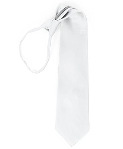 Umo Lorenzo Solid Color Silk Zipper Ties-White