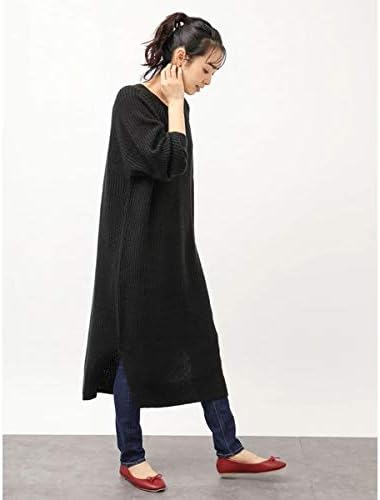 Amazon アースミュージック エコロジー Earth Music Ecology 畦編みニットワンピース ブラック F ワンピース チュニック 通販