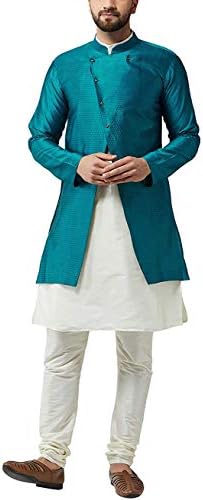Ben Martin Men's Silk Blend Kurta Churidaar Pyjama & Jacket COMBO-(BM-COAT-KT-SILVER-PJ-SILVER)