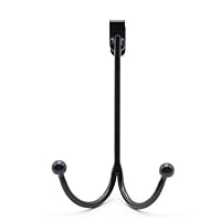 Over The Door Hook,HJKK 18/8 Stainless Steel Double Hook for Bathroom Cubicle,Kitchen Bedroom Office Hanging Towels Clothes Backpacks Kitchenware Bag and More to Save Storage Space,Black