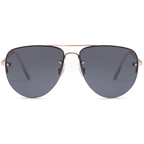 SUNLOUNGER Womens Oversized Aviator Sunglasses â€“ Grey Lens on Gold Frame
