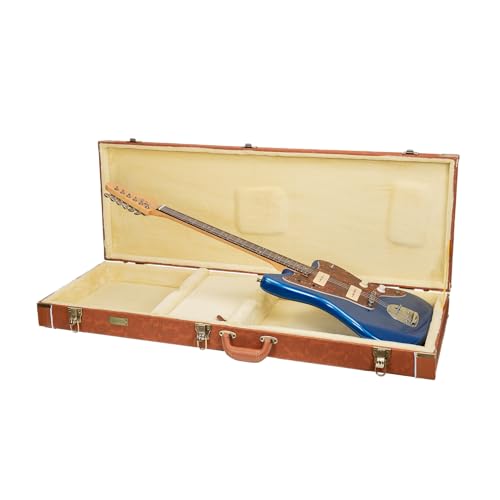 Crossrock Relief Series-Holzkoffer für Jazzmaster-/Jaguar-Modelle E-Gitarren, mit stark strukturierter Oberfläche, Kunstfell in Nerzoptik, Edelstahlve