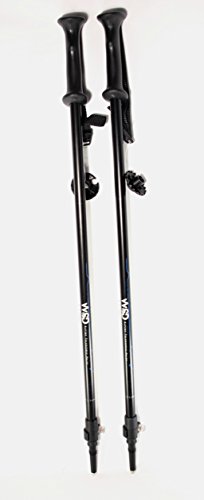 WSD Ski Poles Telescopic Adjustable Adult Downhill/Alpine Collapsible Pair with Baskets, Black New, 115 cm - 135 cm (45"-53")