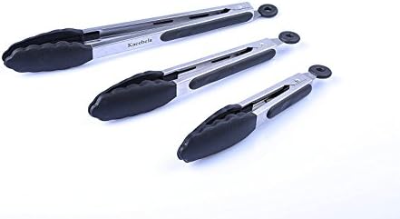 Kacebela Kitchen Tongs, Set of 3 Non-Slip Stainless Steel Silicone Tongs Set BBQ Grilling Tongs - 7" &amp; 9" &amp; 12" - Black