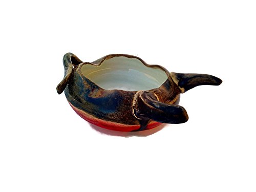 Animal-like hand thrown ashtray red and brown, with tail and horns