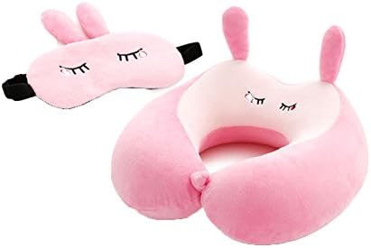 Cute Creative Funny 3D Printed Long Ears Cartoon Animals U Shape Colorful Memory Foam Health Care Cervical Pillow for Neck Support with Blinder Eyepatch Gift for Kids Women