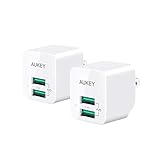 USB Charger, AUKEY Ultra-Compact Dual Port with Foldable Plug, Mini Charger Adapter Compatible with iPhone 11 Pro / 11 Pro Max / 11 / XS, Galaxy S8 / S8+, iPad Pro / Air 2, and More (2 Pack)