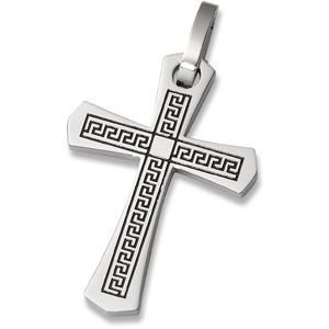 Stainless Steel Black Greek Key Cross Pendant. 