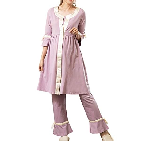 Sweet Mommy マタニティパジャマ 前開き 上下セット 長袖 授乳 ワンピースタイプ ルームウェア ウエスト調節