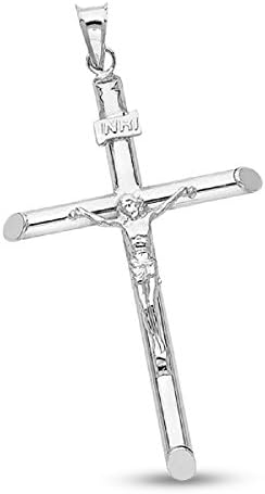 Crucifix Pendant Solid 14k White Gold Jesus Christ Religious Charm Christian Jewelry Genuine New 48 mm x 32 mm