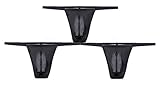 Soojun Men's No Stitching T-Back Underwear Ice Silk Soft G-String, 3 Pack Medium, Black