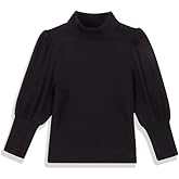 Toddler Baby Girl Basic Solid Color Turtleneck T Shirt Ribbed Knit Top Puff Long Sleeve Soft Cotton Clothes