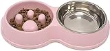 Fur & Bone Double Slow Feeder Raised Dog Bowl Pink Stainless Steel Dual Bowl