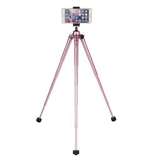 COMAN MT50 Selfie Stick Tripod Kit Compact for Travel with Bluetooth Remote and Phone Adapter for iPhone Smartphone and Digital Camera Aluminum (Rose Gold)