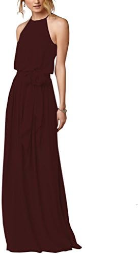 Amore Bridal Flowy Simple Beach Boho Dress Halter Long Bridesmaid Gown