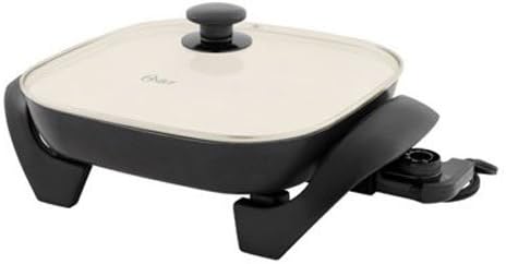 Oster DuraCeramic 12-Inch Electric Skillet CKSTSKFM12W-ECO, Black/Creme