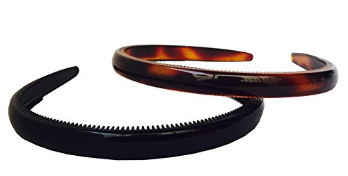 Parcelona French Reg Set of 2 Shell Brown and Black Comb Hair Headbands with Inner Teeth Nibs
