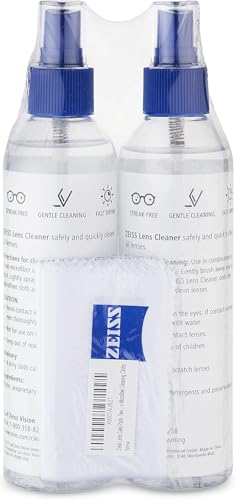 ZEISS LENS CARE PACK – 2X 8OZ STREAK-FREE LENS SPRAY AND MICROFIBER CLOTHS FOR EYEGLASSES AND OPTICS