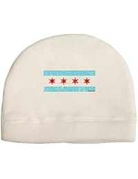 TooLoud Distressed Chicago Flag Design Child Fleece Beanie Cap Hat White