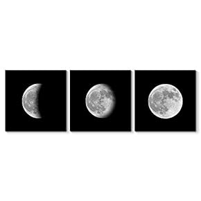 Canvas Wall Art Beautiful Moon Painting Artwork for Home Prints Framed - 12"x12"x3 Panels