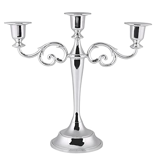 Tyenaza 3 Arms Candle Candelabra, European Style Metal Candles Stand Holder for Halloween Christmas Dining Room Wedding Home Decor (Silver) โ image 1