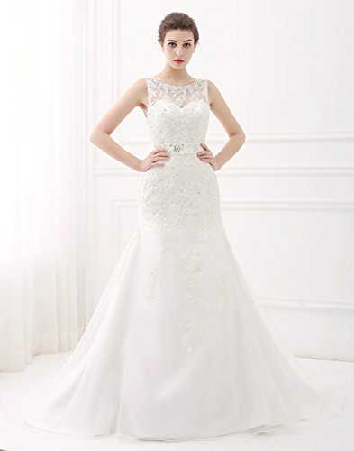 ScelleBridal Latest Sleeveless Lace Appliques Mermaid Bridal Dress Wedding Gown Ivory 2