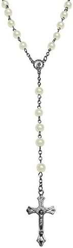Rosary White Beads Necklace Catholic Rosary Beads With Metal Crucifix By JoinLove