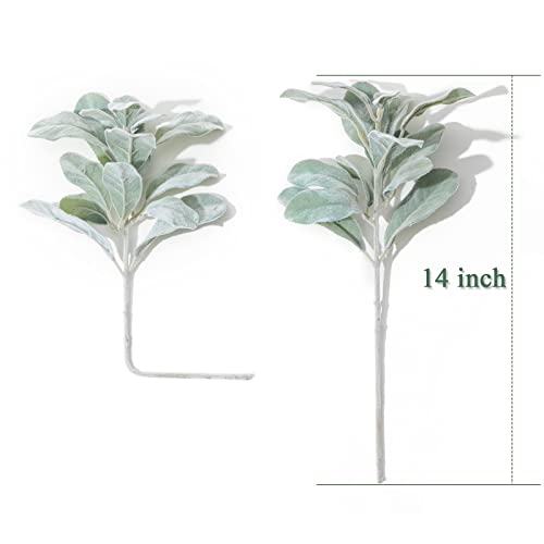 SHACOS Artificial Lambs Ear Greenery Stem 12 Pcs Faux Greenery Flocked Lambs Ear Stems Bulk 14