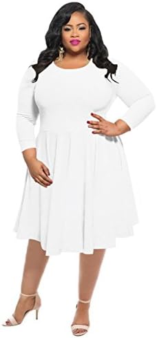 HPLY Women Classy Dresses Sexy Casual Plus Size Swing Dresses White/2XL