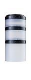 BlenderBottle ProStak Twist n' Lock Storage Jars Expansion 3-Pak with Pill Tray, White/Black